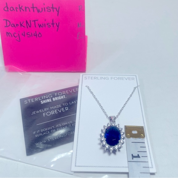 BNWT STERLING FOREVER LAB CREATED SAPPHIRE & CZ DIANA NECKLACE 16”-18” - Picture 9 of 14